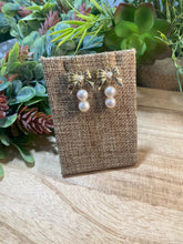 Load image into Gallery viewer, Gold Pearl Bow Earrings
