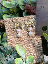 Load image into Gallery viewer, Gold Pearl Bow Earrings
