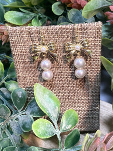 Gold Pearl Bow Earrings