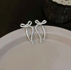 Sparkly Silver Bow Earrings