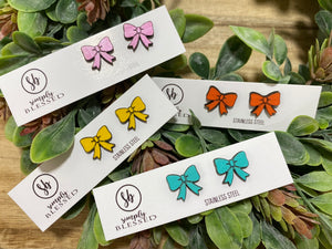 Hand Painted Bow Stud Earrings