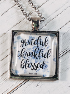 Grateful Thankful Blessed Necklace with 24" chain - Simply Blessed
