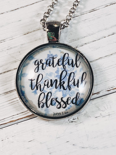 Grateful Thankful Blessed Necklace with 24