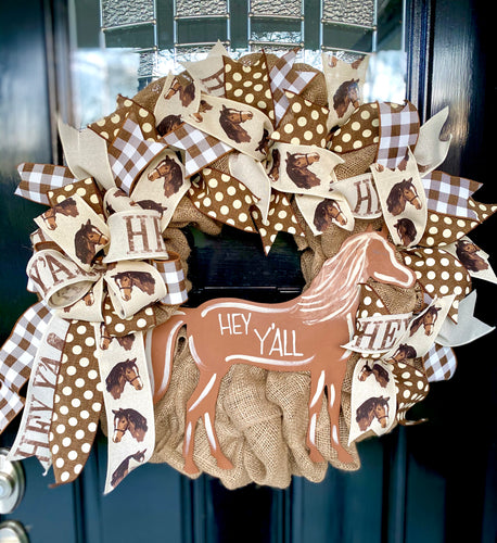 Hey Y'all Horse Burlap Wreath - Simply Blessed