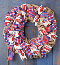 Load image into Gallery viewer, Americana Truck Burlap Wreath - as seen in COUNTRY SAMPLER magazine - Simply Blessed

