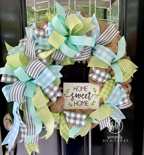 Spring Farmhouse Burlap Wreath - as seen in COUNTRY SAMPLER magazine - Easter - Simply Blessed