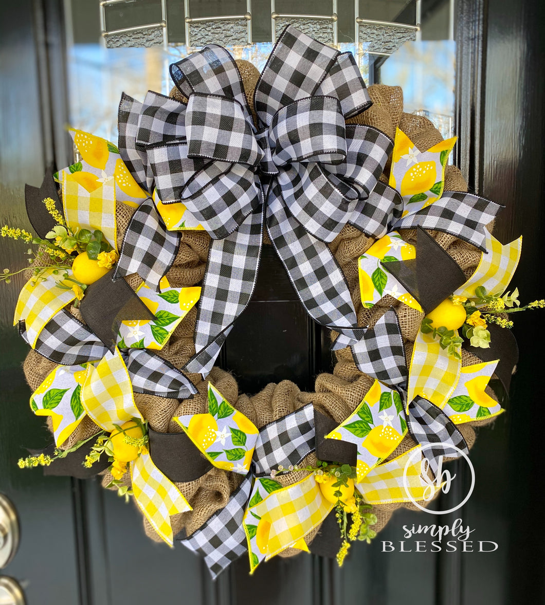 Buffalo Plaid Lemon Burlap Wreath - Simply Blessed