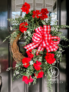 Geranium Grapevine Wreath - Simply Blessed