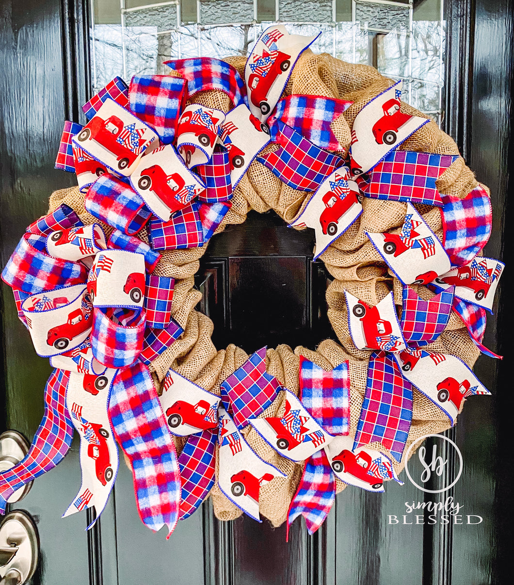 Americana Truck Burlap Wreath - as seen in COUNTRY SAMPLER magazine - Simply Blessed