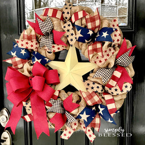 Patriotic Star Burlap Wreath - as seen in COUNTRY SAMPLER magazine - Simply Blessed