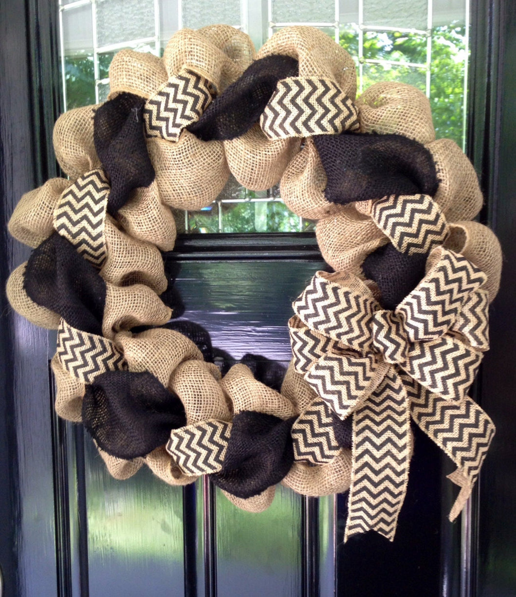 Black and Natural Chevron Burlap Wreath - As Seen in COUNTRY SAMPLER Magazine - Simply Blessed