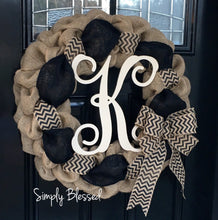 Load image into Gallery viewer, Black and Natural Chevron Burlap Wreath - As Seen in COUNTRY SAMPLER Magazine - Simply Blessed
