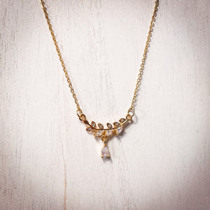 Clear Crystal Leaf Gold Necklace