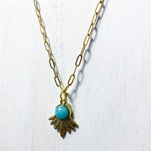 Boho Gold Stainless Steel Aqua Floral Gemstone Necklace