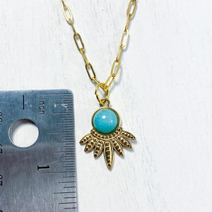 Boho Gold Stainless Steel Aqua Floral Gemstone Necklace