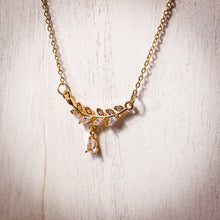 Load image into Gallery viewer, Clear Crystal Leaf Gold Necklace
