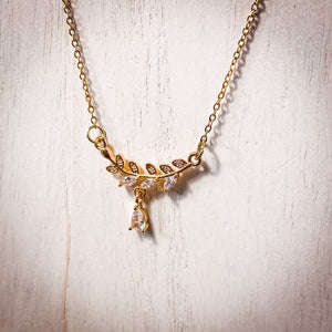 Clear Crystal Leaf Gold Necklace