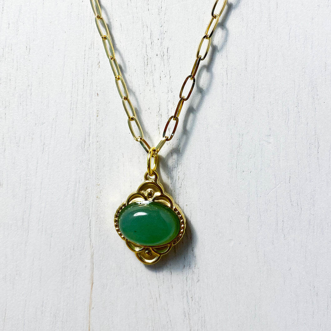 Boho Gold Stainless Steel Green Gemstone Necklace