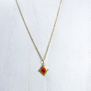 Boho Gold Stainless Steel Red Gemstone Necklace