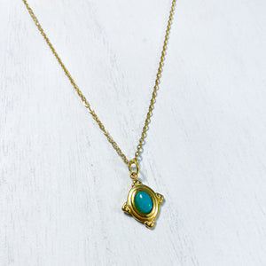 Boho Gold Stainless Steel Teal Gemstone Necklace