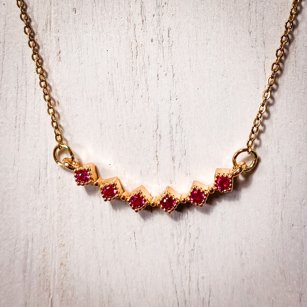 Red Crystal Dainty Gold Necklace
