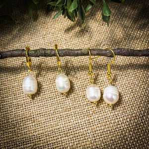 Freshwater Pearl Dangle Earrings (Gold)