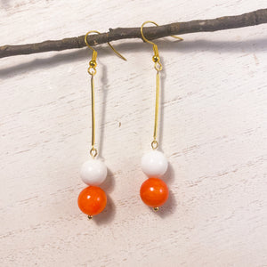 Orange and White Jade Earrings (Silver or Gold)