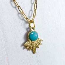 Load image into Gallery viewer, Boho Gold Stainless Steel Aqua Floral Gemstone Necklace
