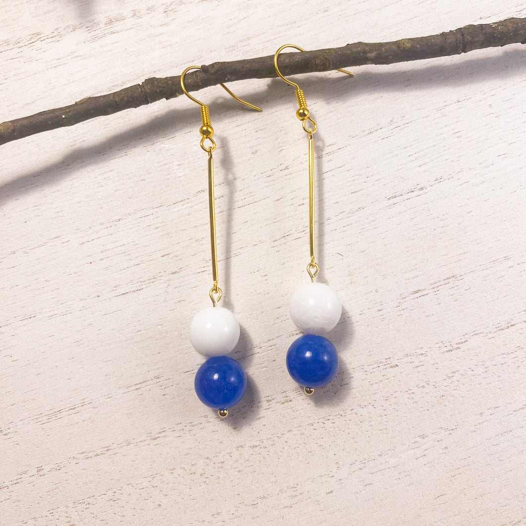 Blue and White Jade Earrings (Silver or Gold)