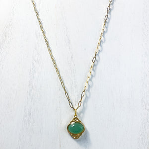 Boho Gold Stainless Steel Green Gemstone Necklace