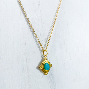 Boho Gold Stainless Steel Teal Gemstone Necklace
